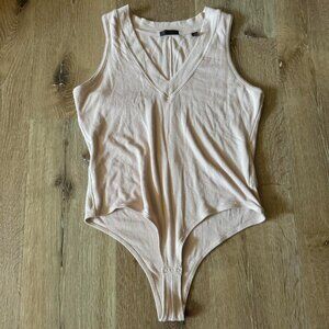 ATM Blush Baby Pink V-neck Ribbed Tank Thong Bodysuit‎ size L